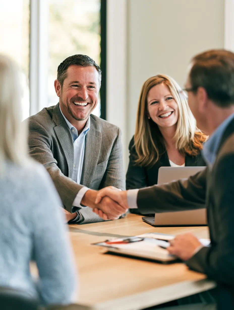 Handshake after a personal loan approval built on a prepared file
