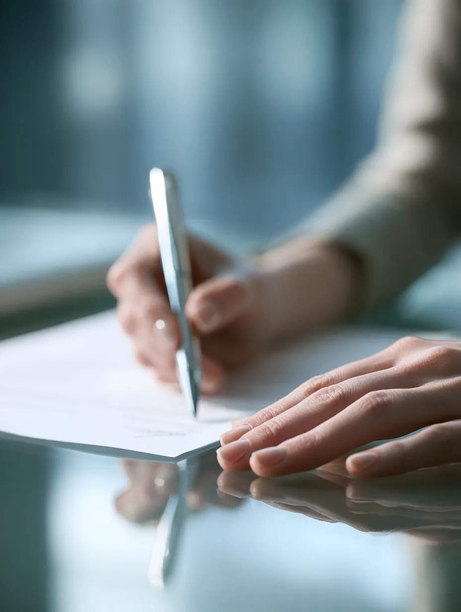 Hand signing a personal loan agreement after careful review